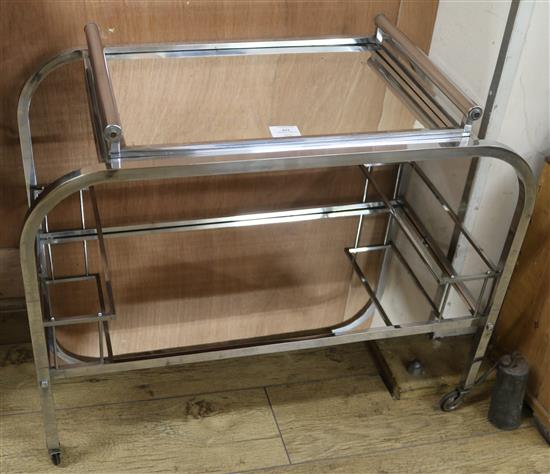 A chrome and glass cocktail trolley W.78cm